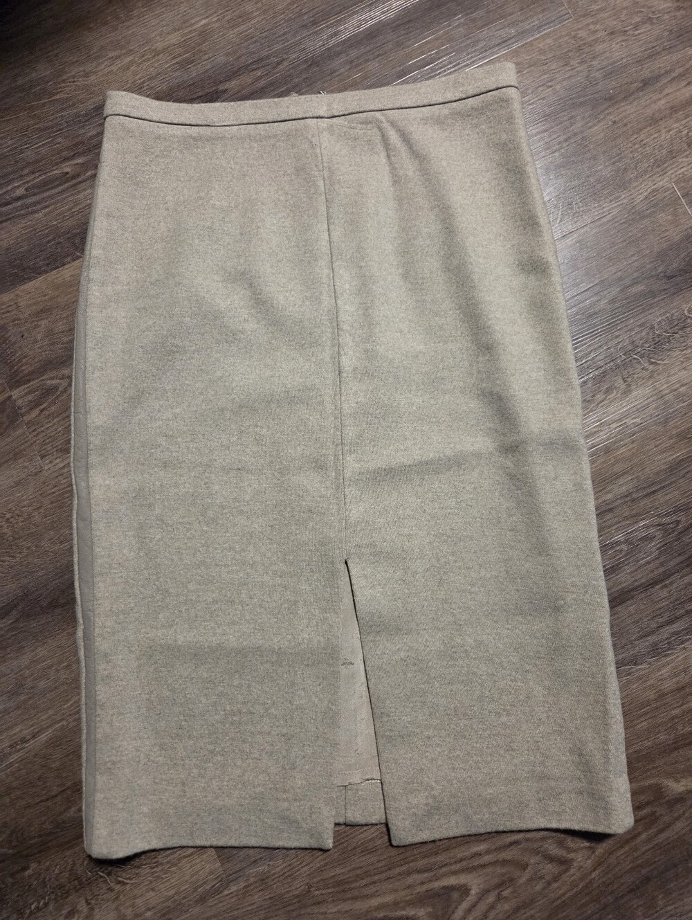 MaxMara Taupe Wool Front Slit Pencil Skirt Leather Accent